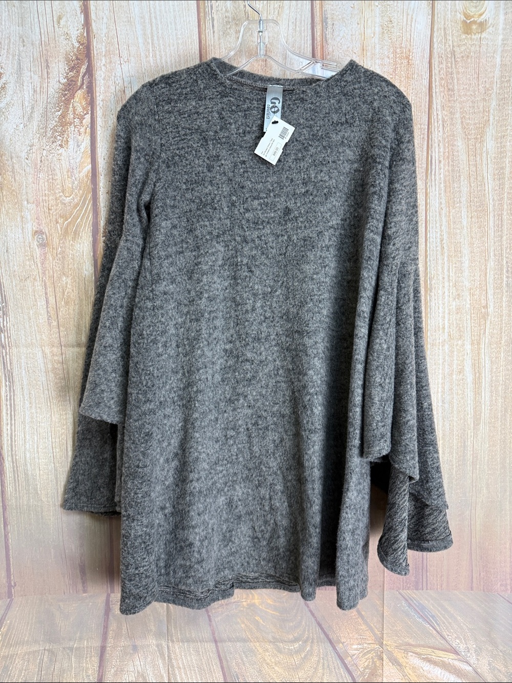 💵NWT Go Couture Soft Knit Bell-Sleeve Dress/Top - Gray Size Small